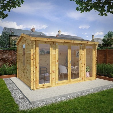 Mercia 13' 3" x 10' 3" Reverse Apex Log Cabin - Premium 34mm Cladding Log Clad