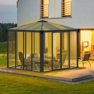 10x10 Palram Canopia Ledro 3000 Enclosed Grey Gazebo