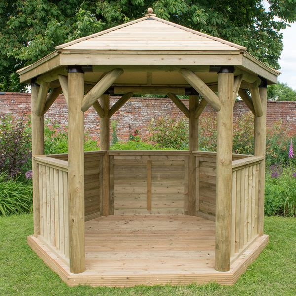 10'x9' (3x2.7m) Luxury Wooden Garden Gazebo with Timber Roof - Seats up to 10 people