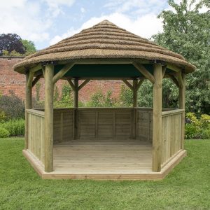 13'x12' (4x3.5m) Luxury Wooden Garden Gazebo with Country Thatch Roof - Seats up to 15 people