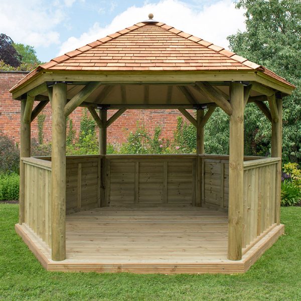 13'x12' (4x3.5m) Luxury Wooden Garden Gazebo with New England Cedar Roof - Seats up to 15 people