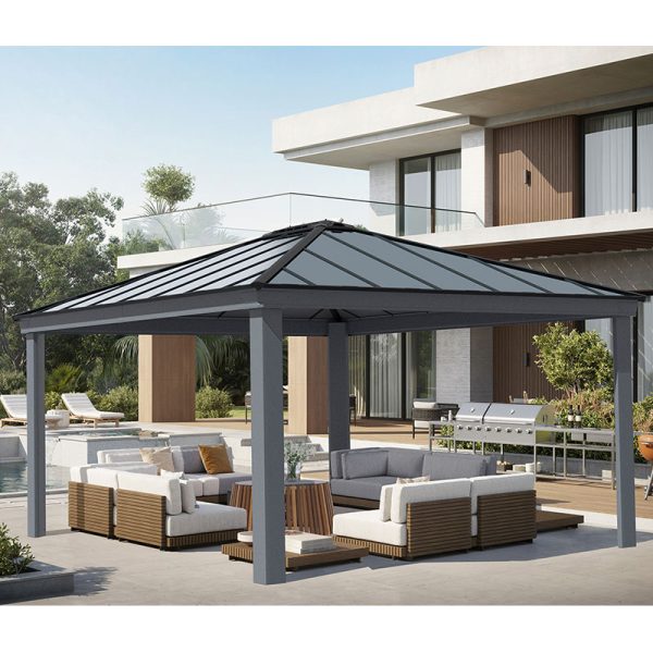 14' x 16' Palram Canopia Dallas Grey Garden Gazebo (4.22m x 4.84m)