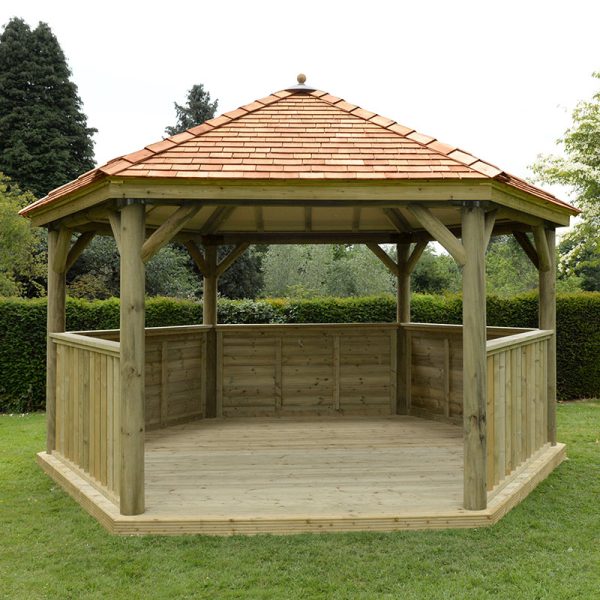 15'x13' (4.7x4m) Luxury Wooden Garden Gazebo with New England Cedar Roof - Seats up to 19 people