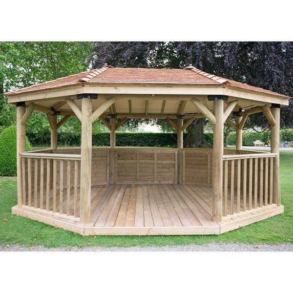 17'x12' (5.1x3.6m) Premium Oval Wooden Garden Gazebo with New England Cedar Roof - Seats up to 22 people