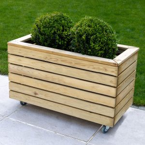 2'7 x 1'4 Forest Linear Double Wooden Garden Planter with Wheels (0.8m x 0.4m)