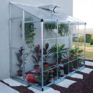 8'x4' Palram Canopia Hybrid Silver Lean To Wall Walk In Greenhouse (2.4x1.22m)