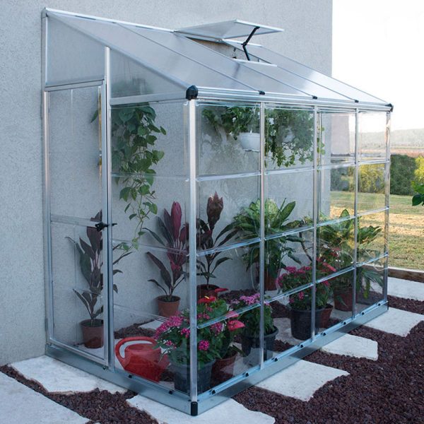 8'x4' Palram Canopia Hybrid Silver Lean To Wall Walk In Greenhouse (2.4x1.22m)