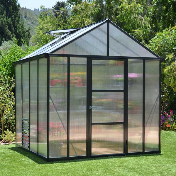 8'x8' Palram Canopia Glory Grey Walk In Polycarbonate Greenhouse (2.4x2.4m)