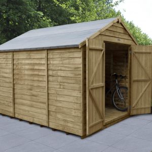 Forest Garden 10 x 8 Overlap Pressure Treated Apex Wooden Garden Shed with Double Door (No Window)