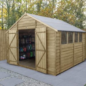 Forest Garden 10x10 Apex Overlap Pressure Treated Wooden Garden Shed with Double Door