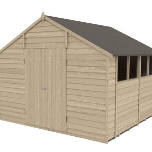 Forest Garden 10x10 Apex Overlap Pressure Treated Wooden Garden Shed with Double Door (Installation Included)