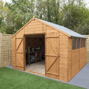 Forest Garden 10x10 Apex Shiplap Dipped Wooden Garden Shed with Double Door (Installation Included)