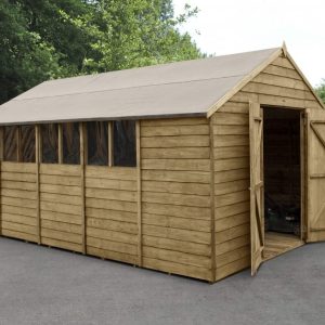 Forest Garden 10x15 Apex Overlap Pressure Treated Wooden Garden Shed with Double Door