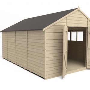 Forest Garden 10x15 Apex Overlap Pressure Treated Wooden Garden Shed with Double Door (Installation Included)