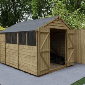 Forest Garden 10x8 Apex Overlap Pressure Treated Wooden Garden Shed wih Double Door