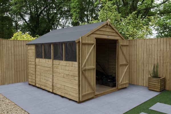 Forest Garden 10x8 Apex Overlap Pressure Treated Wooden Garden Shed wih Double Door