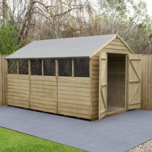 Forest Garden 12x8 Apex Overlap Pressure Treated Wooden Garden Shed wih Double Door