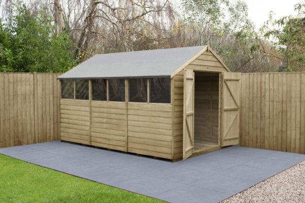 Forest Garden 12x8 Apex Overlap Pressure Treated Wooden Garden Shed wih Double Door (Installation Included)