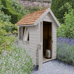 Forest Garden 6x4 Apex Overlap Redwood Lap Forest Retreat Wooden Garden Shed (Pebble Grey / Installation Included)