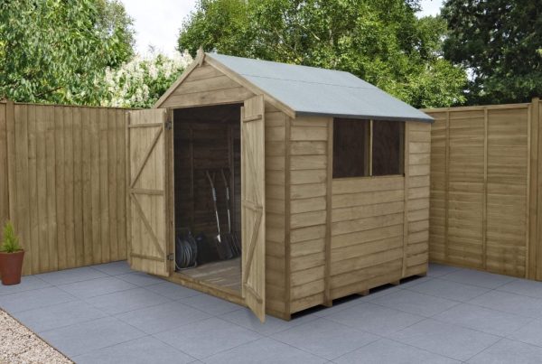 Forest Garden 7x7 Apex Overlap Pressure Treated Wooden Garden Shed wih Double Door