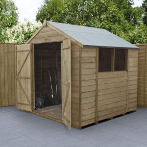 Forest Garden 7x7 Apex Overlap Pressure Treated Wooden Garden Shed wih Double Door (Installation Included)