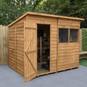 Forest Garden 8 x 6 Overlap Dip Treated Pent Wooden Garden Shed