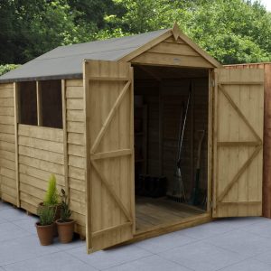 Forest Garden 8 x 6 Overlap Pressure Treated Apex Wooden Garden Shed with Double Door