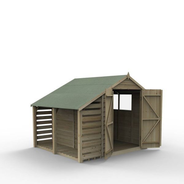 Forest Garden 8x6 4Life Overlap Pressure Treated Apex Shed with Double Door And Lean To (Installation Included)