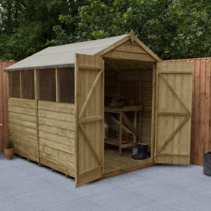 Forest Garden 8x6 Apex Overlap Pressure Treated Wooden Garden Shed with Double Door (Installation Included)