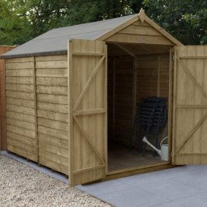 Forest Garden 8x6 Apex Overlap Pressure Treated Wooden Garden Shed with Double Door (No Windows / Installation Included)