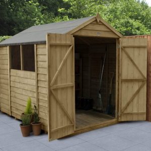 Forest Garden 8x6 Overlap Pressure Treated Apex Wooden Garden Shed with Double Door (Installation Included)