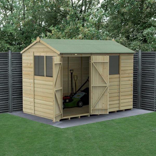 Forest Garden Beckwood Shiplap Pressure Treated 10x6 Reverse Apex Shed with Double Door (Installation Included)