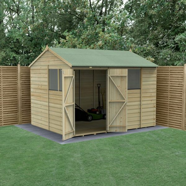 Forest Garden Beckwood Shiplap Pressure Treated 10x8 Reverse Apex Shed with Double Door