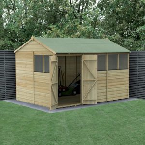 Forest Garden Beckwood Shiplap Pressure Treated 12x8 Reverse Apex Shed with Double Door (Installation Included)