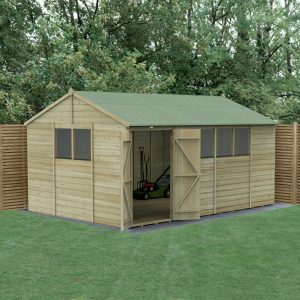 Forest Garden Beckwood Shiplap Pressure Treated 15x10 Reverse Apex Shed with Double Door