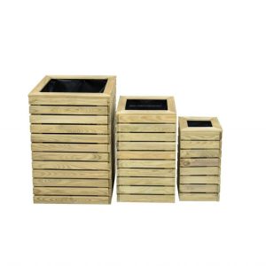 Forest Garden Contemporary Slatted Planter (Set of 3)