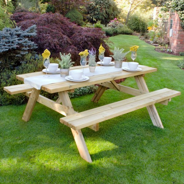 Forest Large Rectangular Wooden Garden Picnic Table 6'x5' (1.8x1.5m)