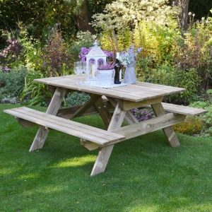 Forest Small Rectangular Wooden Garden Picnic Table 5'x5' (1.5x1.5m)