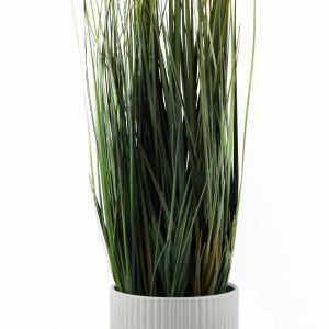 Leaf Design Artificial Grass Plant With White Ceramic Planter