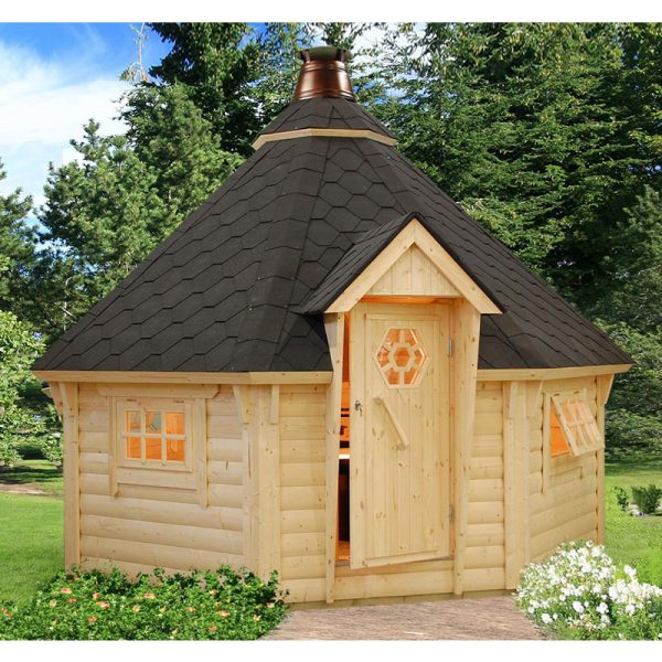 Palmako Eva 3.3m x 3.3m Corner Log Cabin BBQ Hut - Barbecue Hut (44mm)