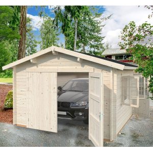 Palmako Roger 3.6m x 5.5m Log Cabin Single Garage (44mm) - Double Doors