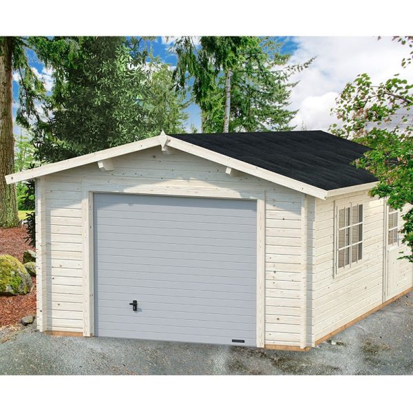 Palmako Roger 3.6m x 5.5m Log Cabin Single Garage (44mm) - Up and Over Door