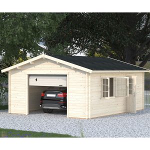 Palmako Roger 4.5m x 5.5m Extra Wide Log Cabin Single Garage (44mm) - Up and Over Door