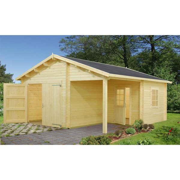 Palmako Roger 5.1m x 5.5m Log Cabin Garage (44mm) - Double Doors