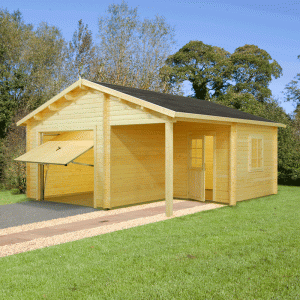 Palmako Roger 5.1m x 5.5m Log Cabin Garage (44mm) - Up and Over Door