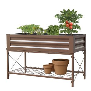 Panacea Stand Up Metal Raised Garden Planter with Liner (Timber Brown)