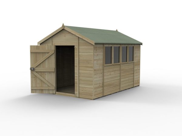 Timberdale 12x8 Tongue and Groove Pressure Treated Apex Wooden Garden Shed (4 Windows / Installation Included)