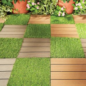 Artificial Grass Tiles Pack of 4 free-draining base W30 xD2.2 xL30cm