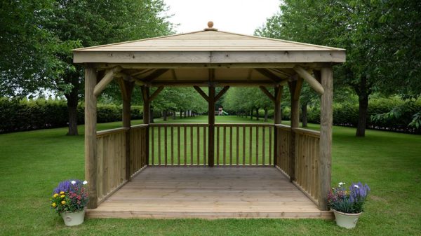 Forest Garden 3.5m Square Wooden Gazebo with Timber Roof (Including Base)