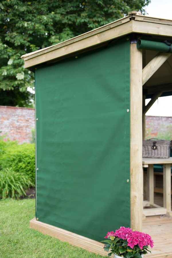 Forest Garden 3m Hexagonal Wooden Garden Gazebo Curtains (Green)